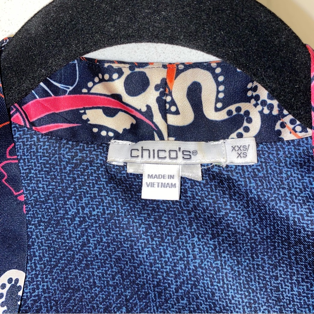 Chico's Silky Kimono Navy/ Pink/ Orange/ Cream Floral size XS - Picture 7 of 7